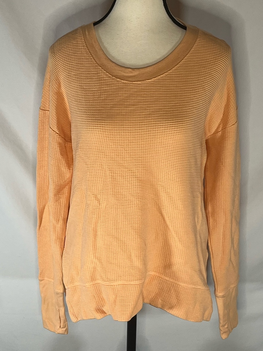 Athleta Coaster Luxe Waffle Peach Soft Knit High Low Sweatshirt Small Petite